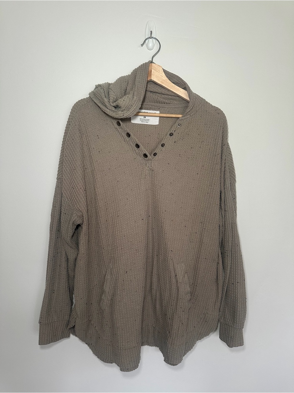 The Sweatshirt Project Waffle Knit Snap Neck Hoodie Taupe 2X